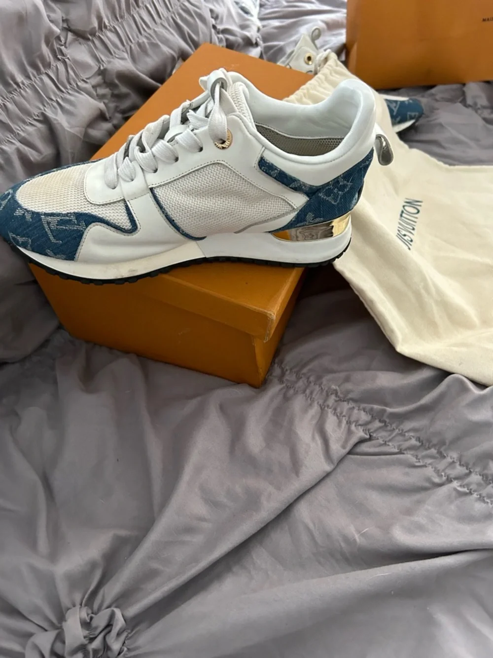 White and Blue Monogram Runway Sneaker
